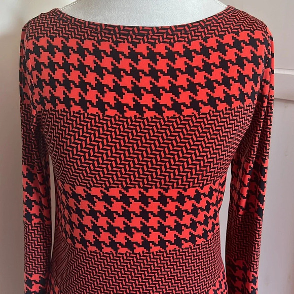 Michael Michael Kors Red Orange/Black Houndstooth Pattern Jersey Dress - XS - Picture 3 of 7